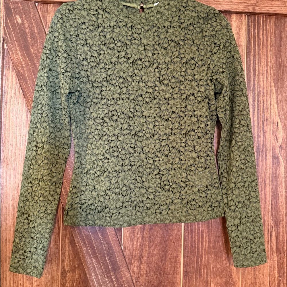 Sezane Lace Green Long Sleeve Top size 38